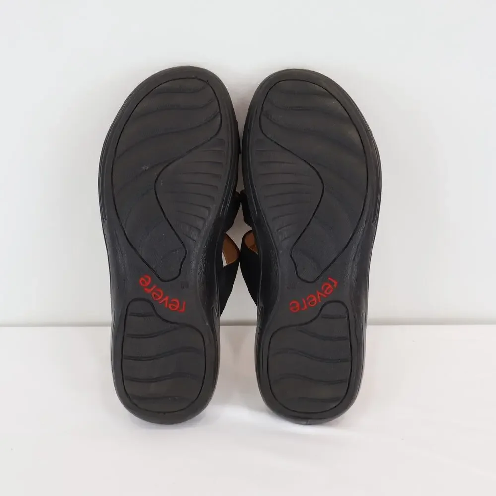 Revere Women's Catalina Onyx Black Leather Slip On Sandal Size 8